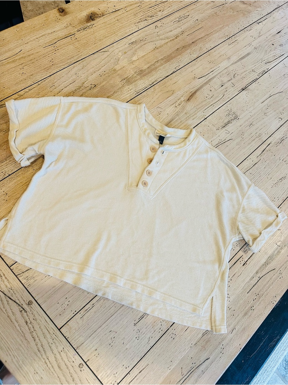Universal Thread Cream Short-Sleeve Henley Top